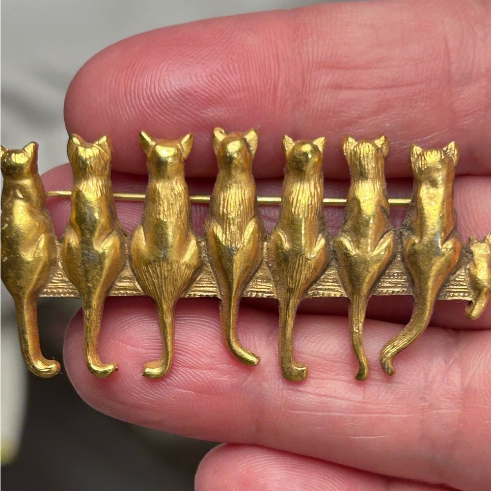 MFA Signed Kitten Brooch Museum of Fine Arts Boston 7 Cats 24k Gold Filled...